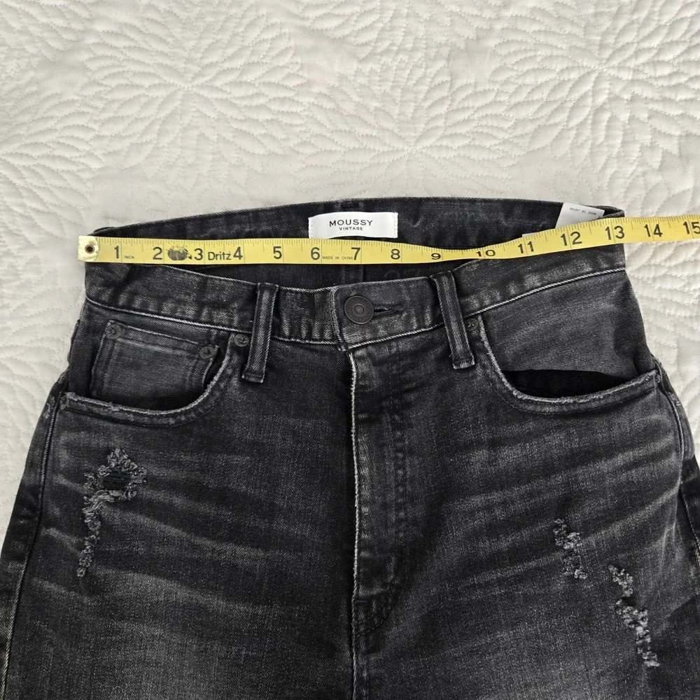 MOUSSY‎ VINTAGE jeans Alhambra Flare-Hi Jeans black crop split side hem Size 27